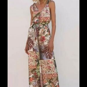 ZARA multicolor JUMPSUIT DRESS WITH Paisley tropical scarf patchwork PRINT